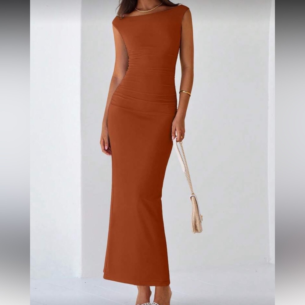 Elegant Rust Orange Bodycon Maxi Dress